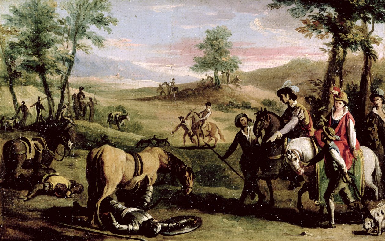 Don Quijote faller fra hesten sin foran hertugene (par 82436) av Zacarias Gonzalez Velazquez