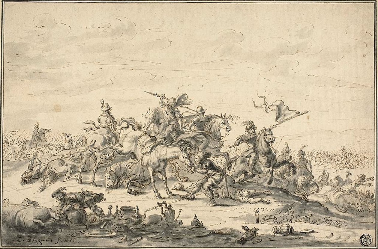 Kampscene med ryttere av Zacharias Blyhooft