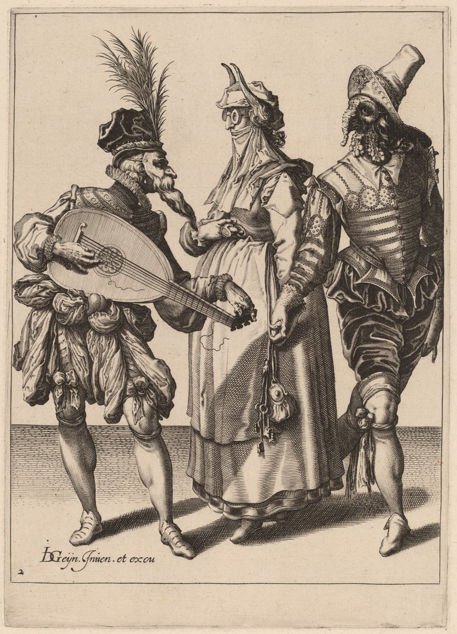 Et par tiltalt av en lutspiller av Zacharias Dolendo after Jacques de Gheyn II