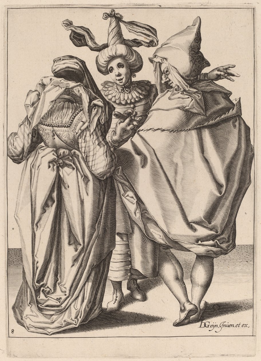 Et par henvender seg til en gestikulerende ung mann av Zacharias Dolendo after Jacques de Gheyn II