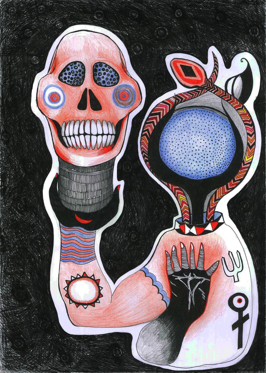 Inside-Out, 2012 (penn, blekk og fargeblyanter på papir) av Zanara Sabina Nedelcheva Williams