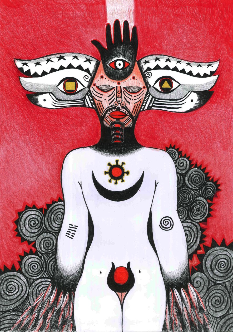 The Eye, 2012 (penn, blekk og fargeblyanter på papir) av Zanara Sabina Nedelcheva Williams