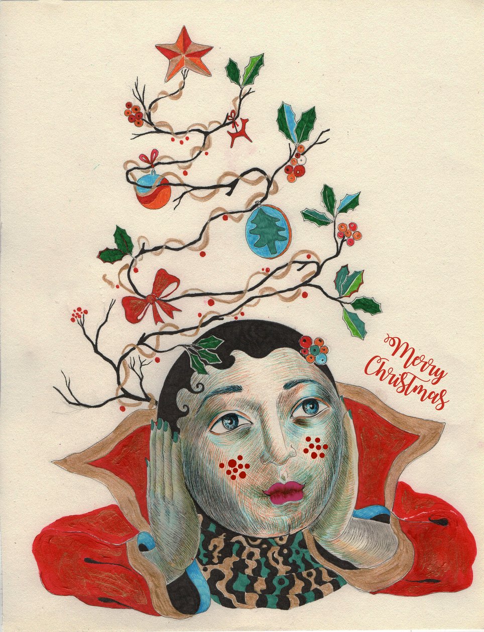 Christmas He-Elf, 2020 (blekktegning på papir) av Sabina Nedelcheva Williams