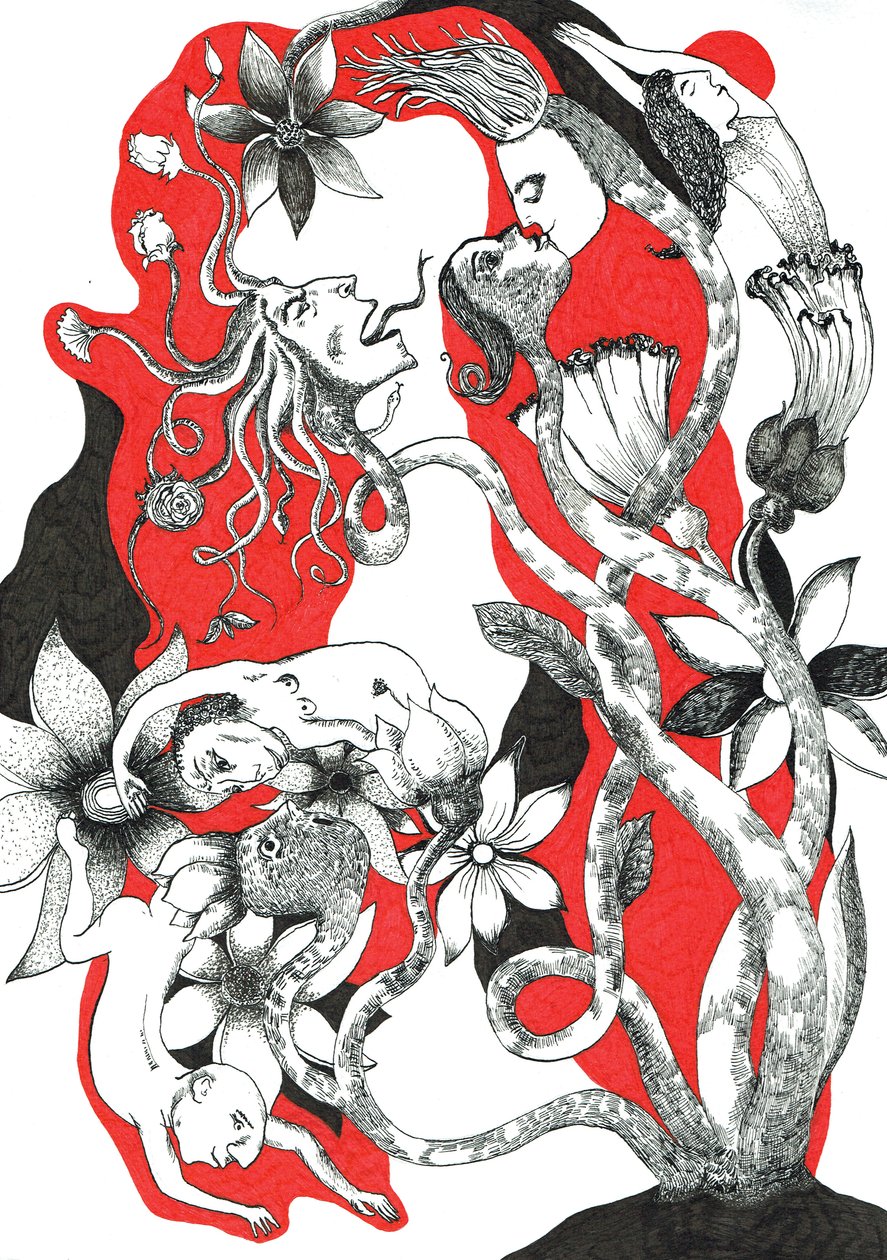 Små mennesker, 2018 (blekktegning på papir) av Sabina Nedelcheva Williams