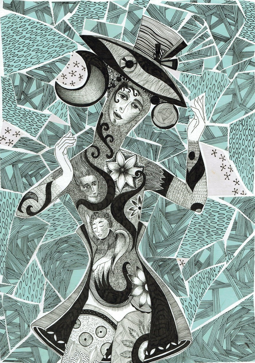 Mood, 2017 (blekk, collage på papir) av Sabina Nedelcheva Williams
