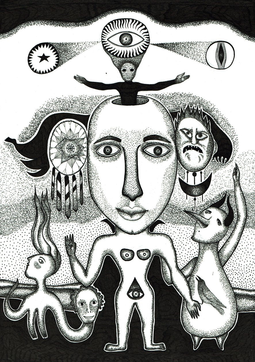 Ritual , 2018 (blekktegning på papir) av Sabina Nedelcheva Williams