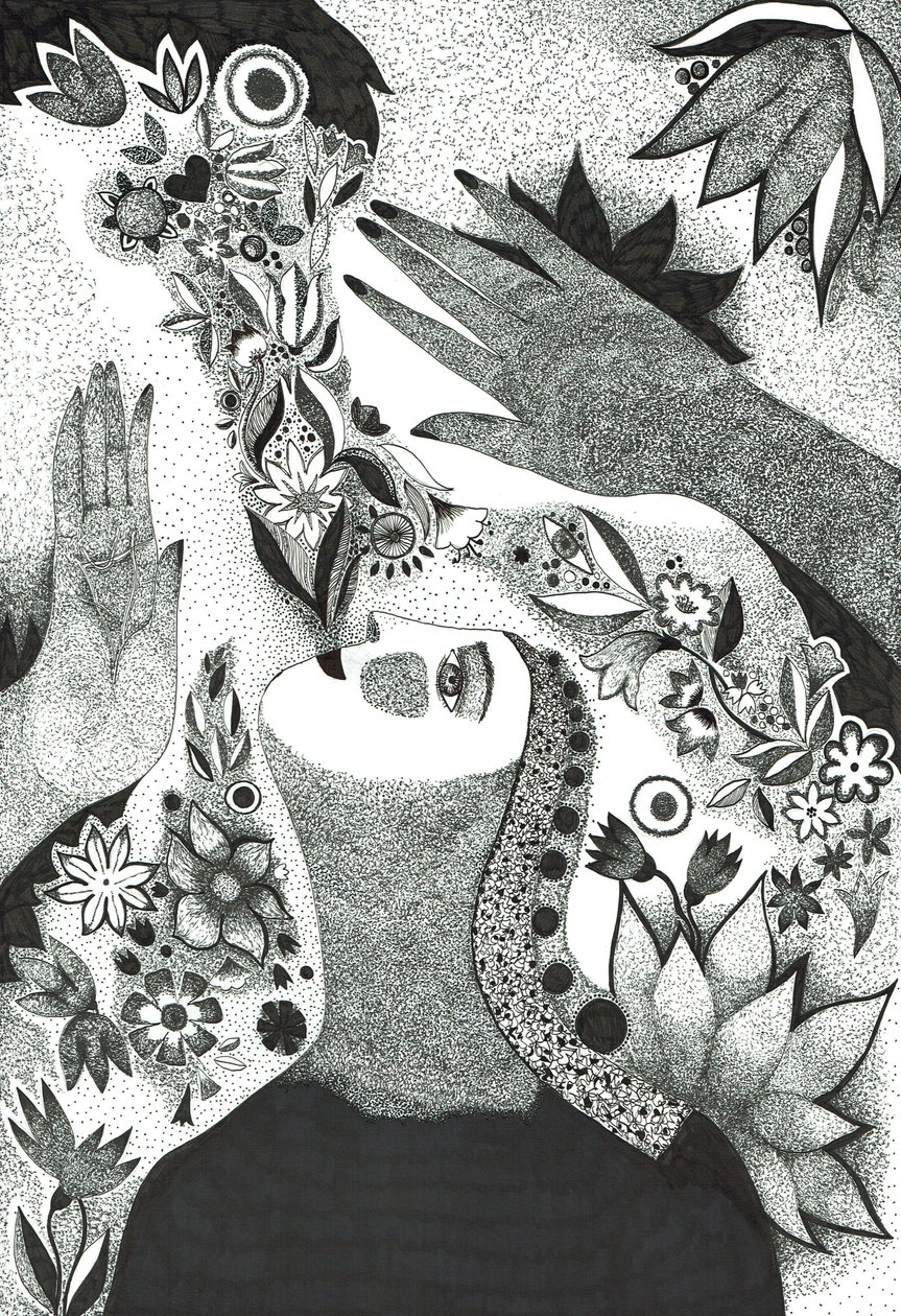 Soul Flowers, 2019 (blekktegning på papir) av Sabina Nedelcheva Williams
