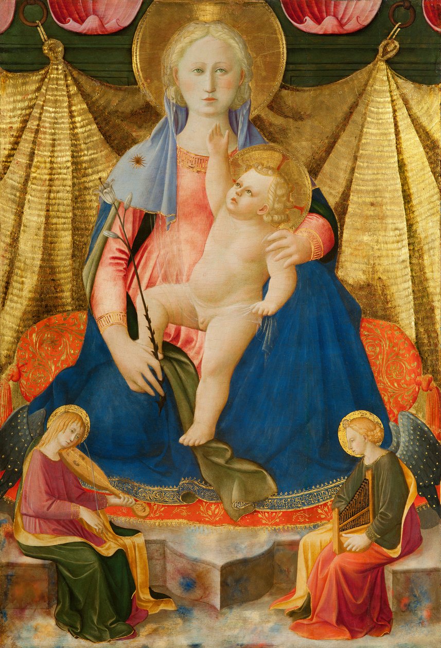 Ydmykhetens madonna med to musikerengler av Zanobi di Benedetto Strozzi