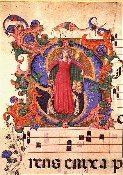 Missal 515 f.169r Madonna Misericordia, 1448-49 (for detaljer se 88925-26) av Zanobi di Benedetto Strozzi