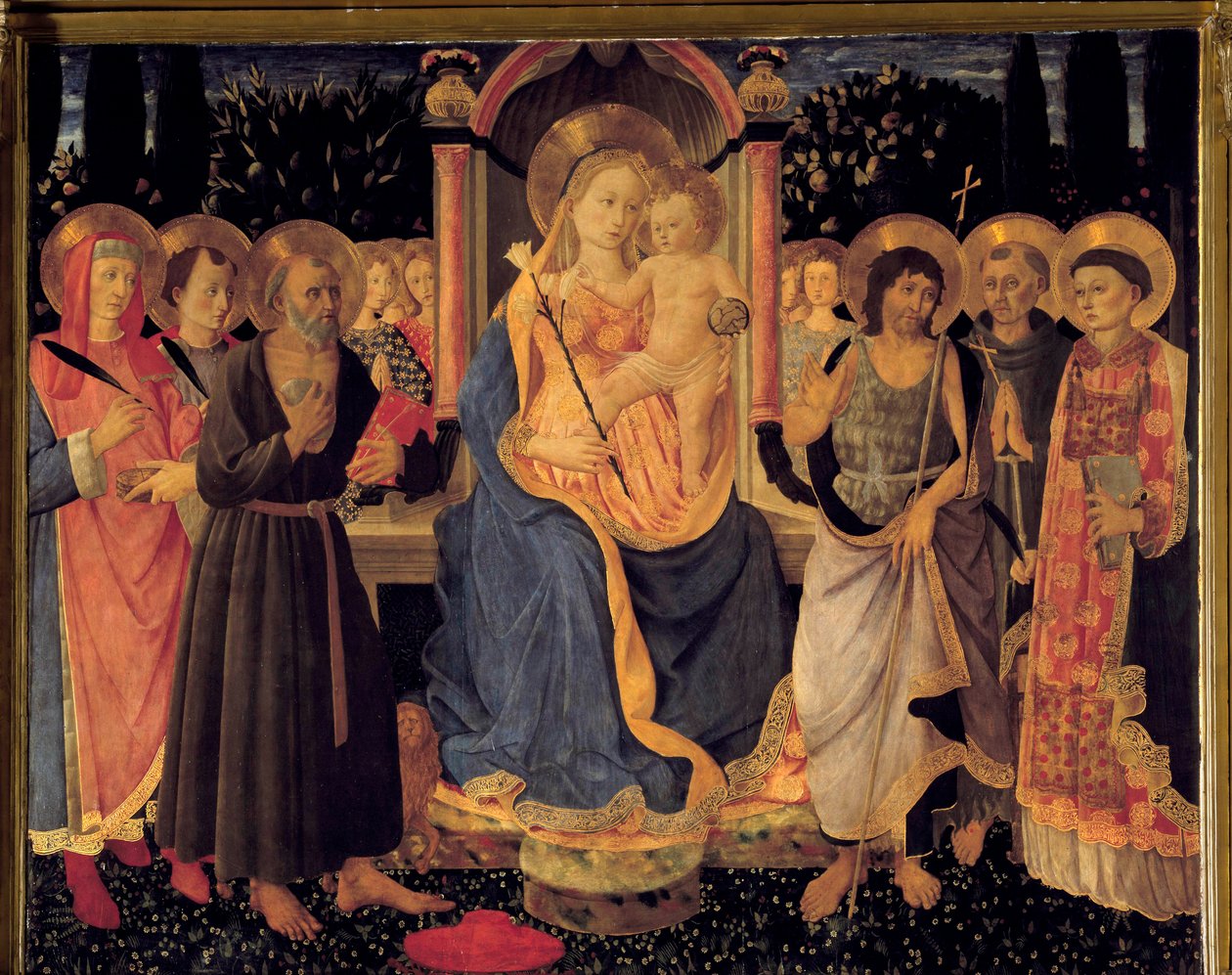 Altertavlen til Saint Jerome Jomfruen og barnet, ca 1460 (maleri) av Zanobi di Benedetto Strozzi