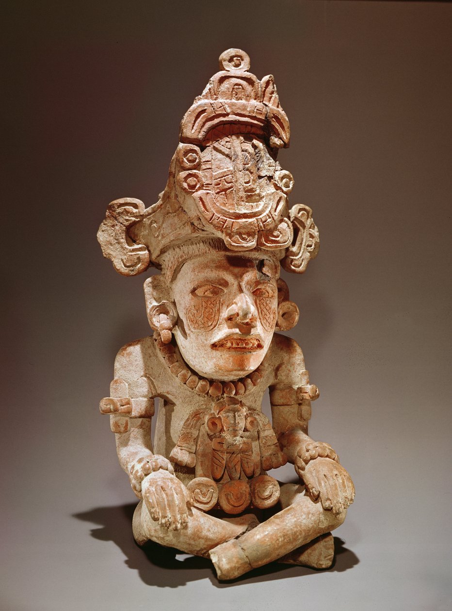 Urne som representerer en sittende guddom, Monte Alban, Oaxaca, periode III (keramikk) av Zapotec