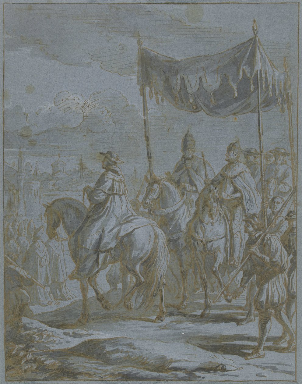 Inntreden av prosesjonen til en keiser og pave i en by av Zeger Jacob van Helmont