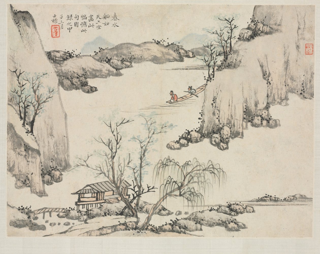 Landscape Album in Various Styles: Boating in Spring Water, 1684. av Zha Shibiao