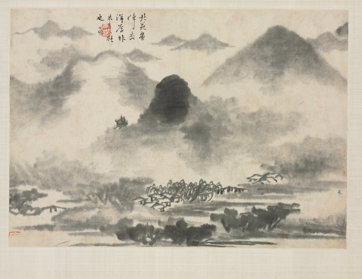 Landskapsalbum i forskjellige stiler: Landskap etter Mi Fei, 1684. av Zha Shibiao