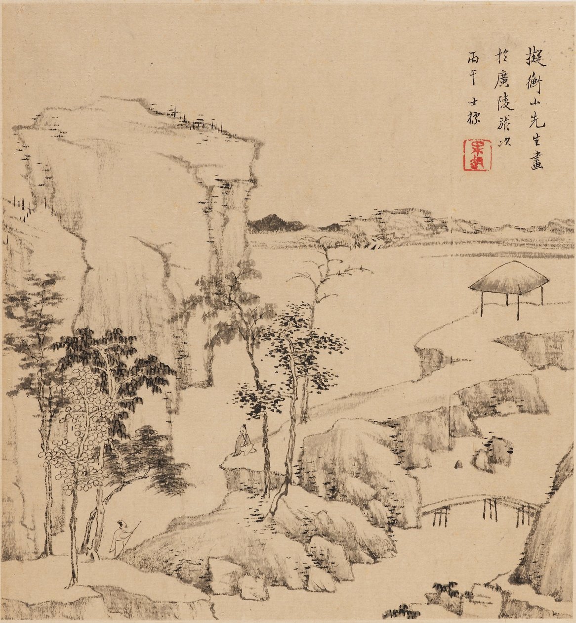 Elvelandskap, 1666 av Zha Shibiao