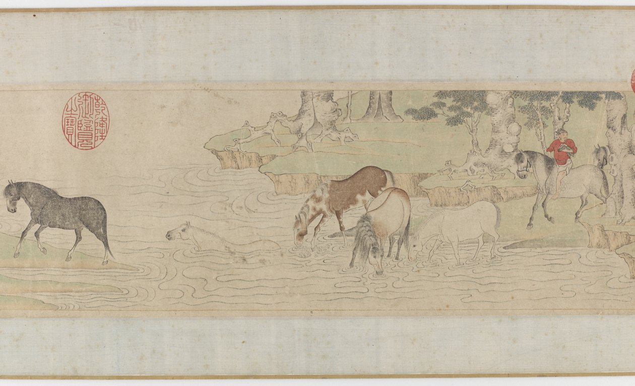 Hester og brudgom som krysser en elv, Yuan eller tidlig Ming-dynastiet, 1300-tallet av Zhao Mengfu Chao Meng Fu or