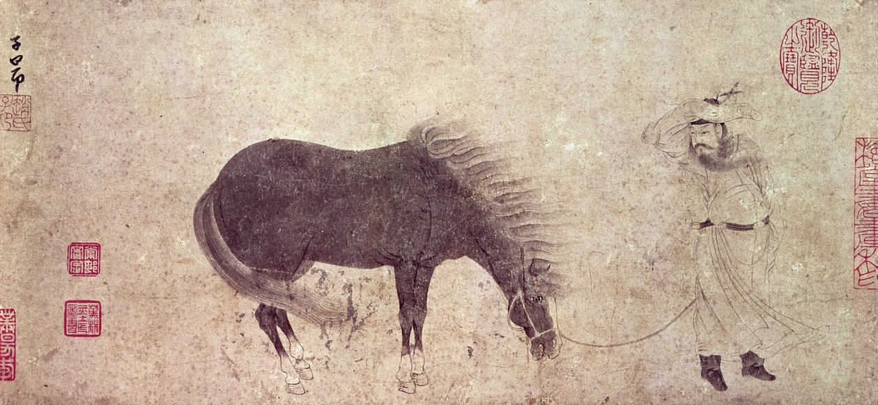 Hest og brudgom om vinteren (blekk på papir) av Zhao Mengfu Chao Meng Fu or