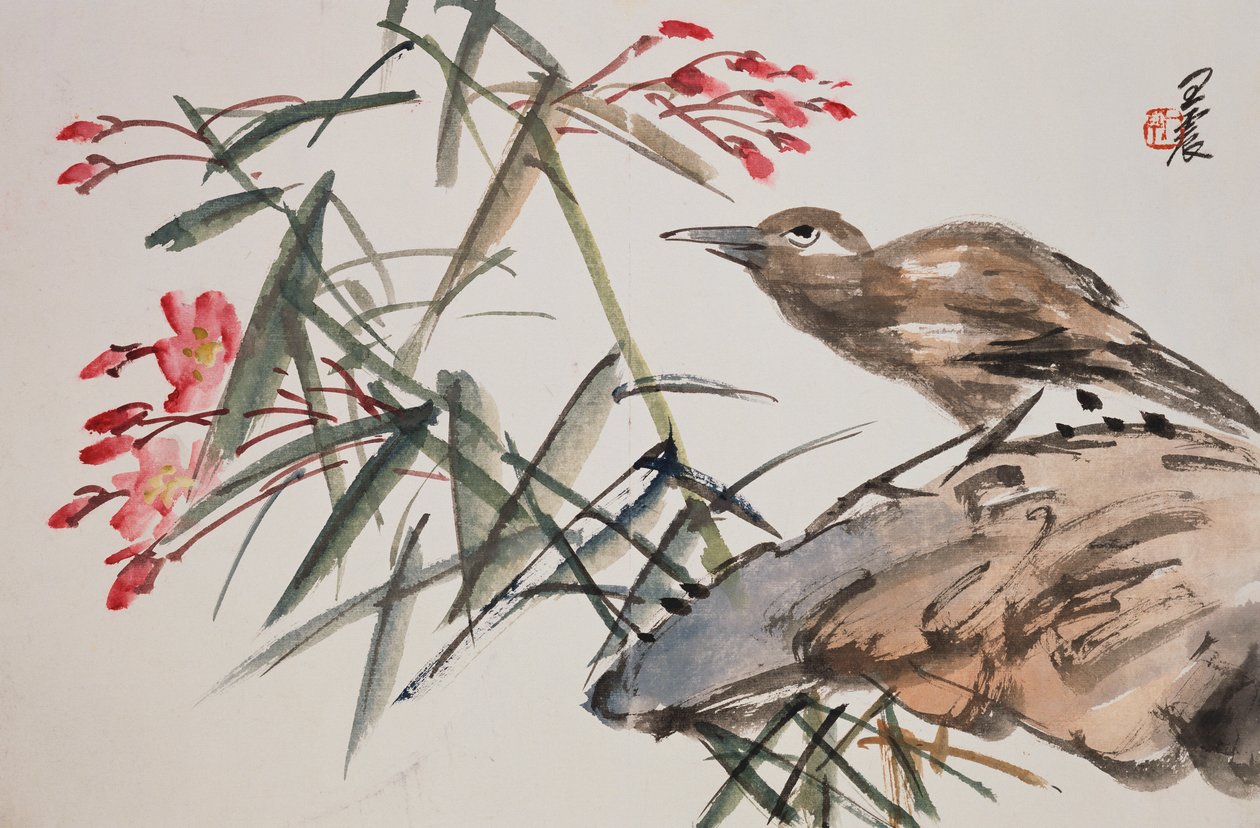 Blad fra et album med blomster- og fuglemalerier av Zhen Wang