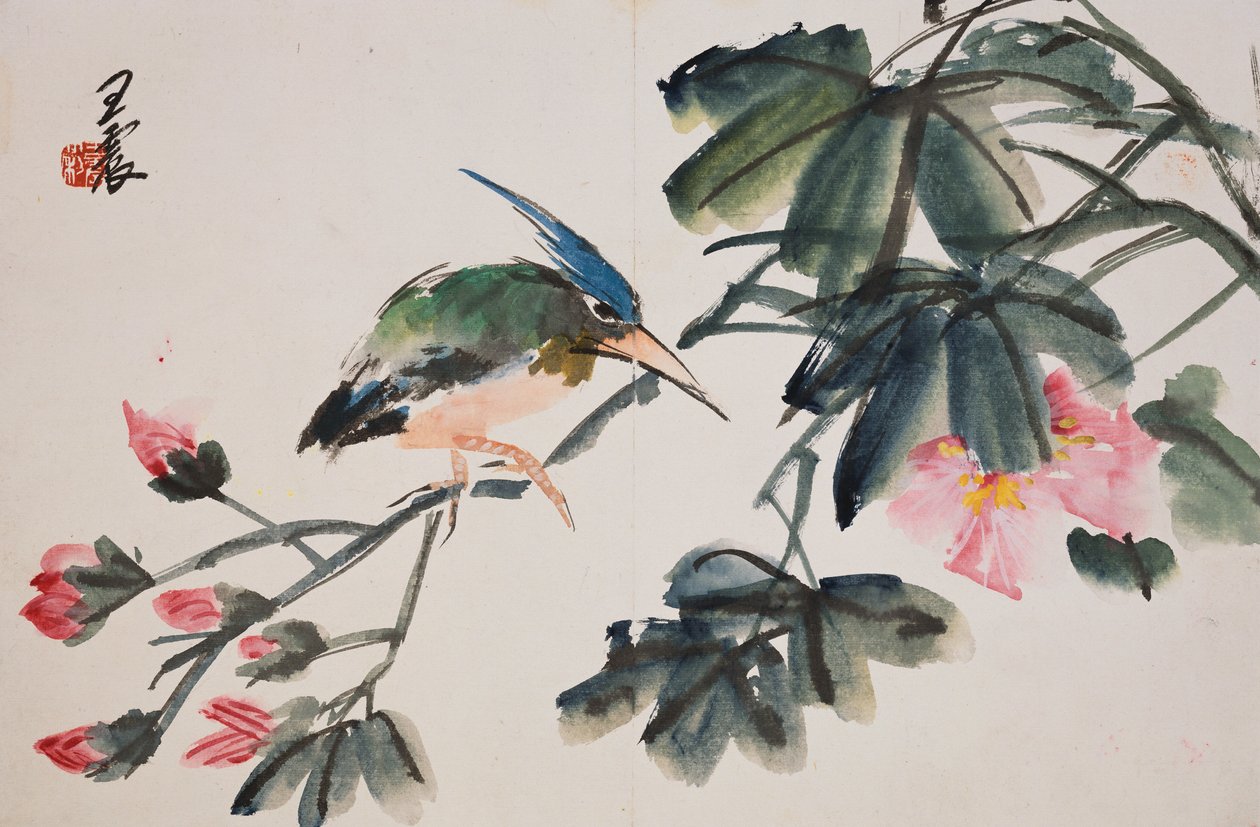 Blad fra et album med blomster- og fuglemalerier av Zhen Wang