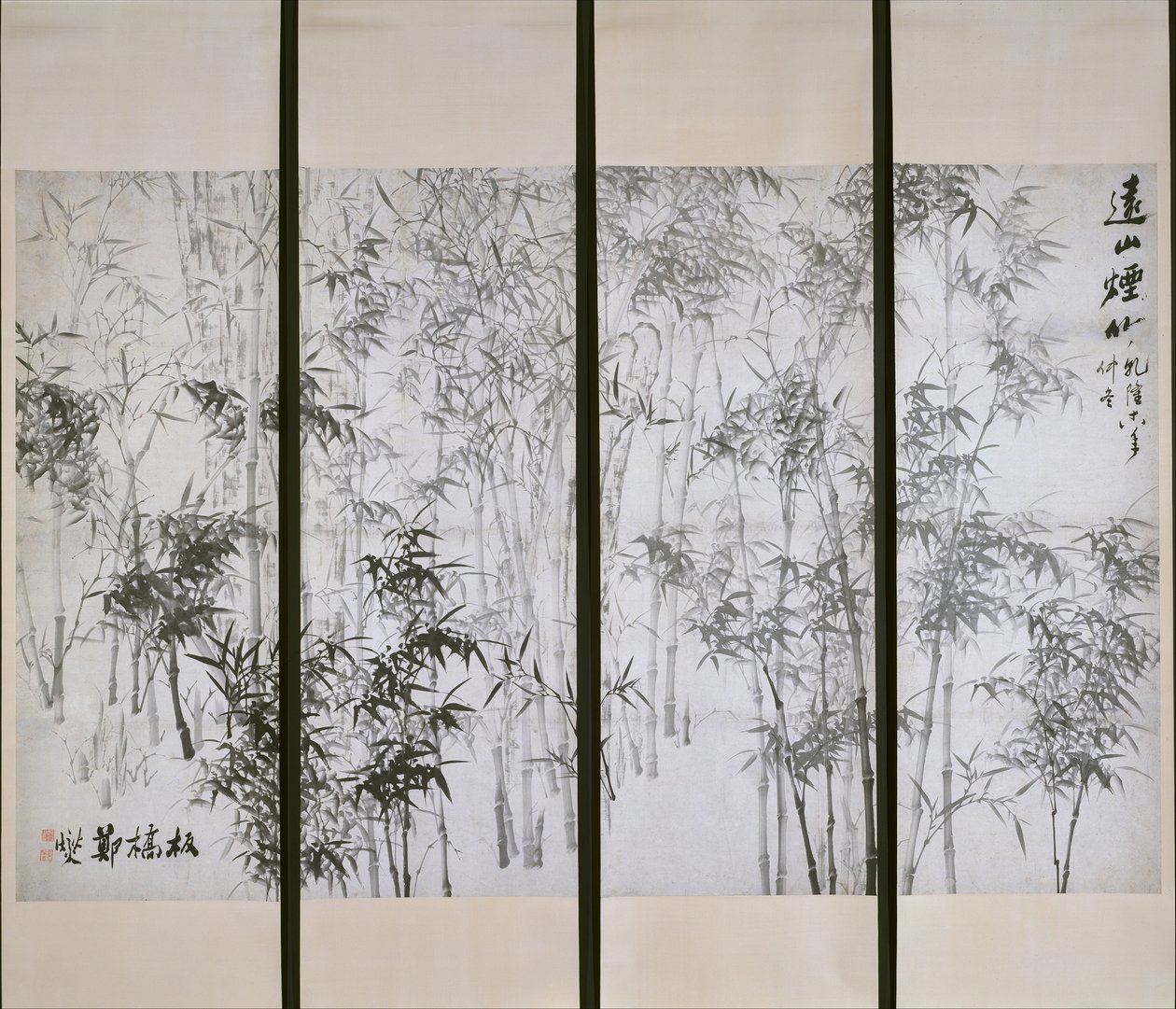 Misty Bamboo on a Distant Mountain, datert 1753. av Zheng Xie