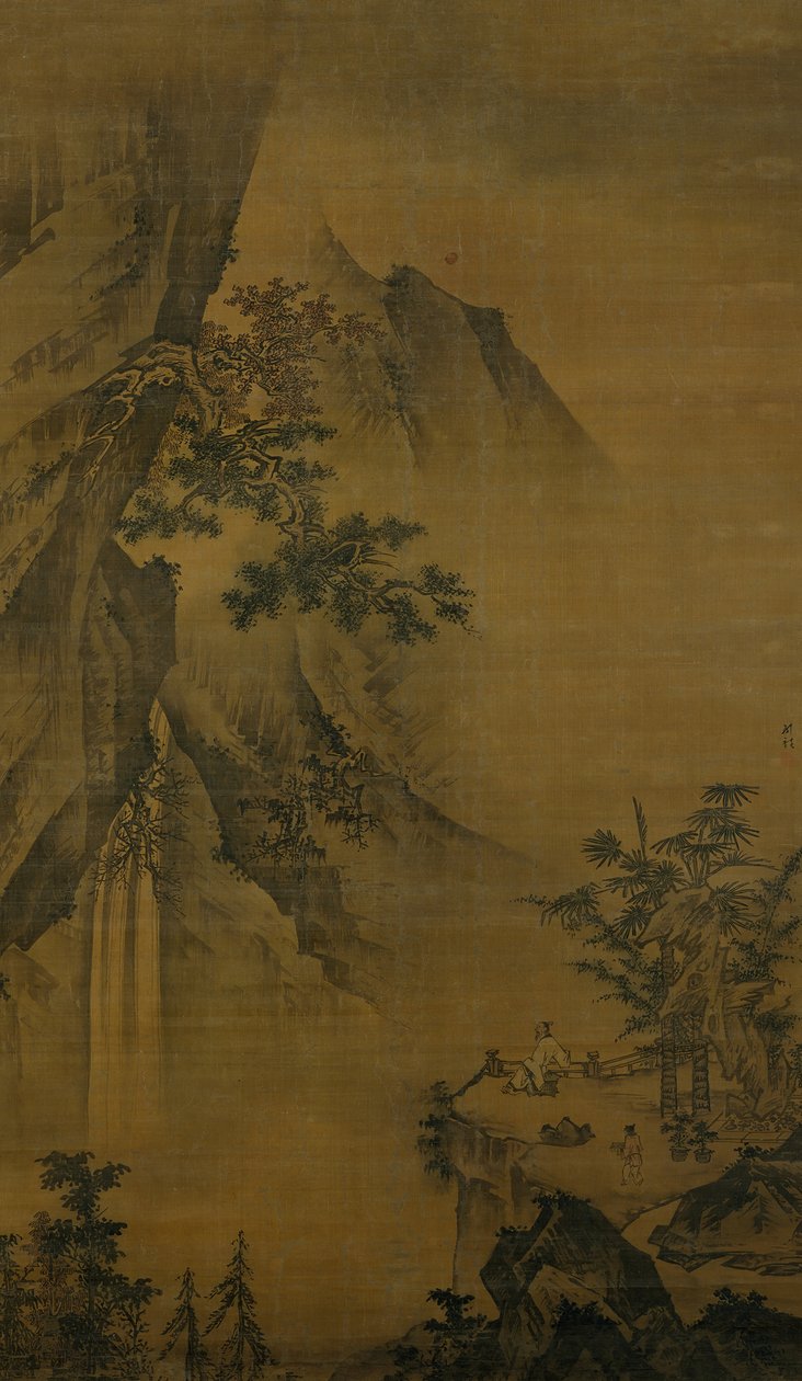 Forsker ser på en foss, sent på 1400-tallet. av Zhong Li