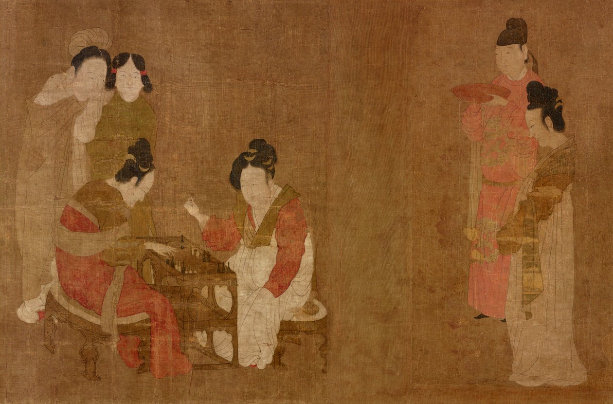 Court Ladies som spiller dobbel-seksere. Friere. Detalj av Zhou Fang