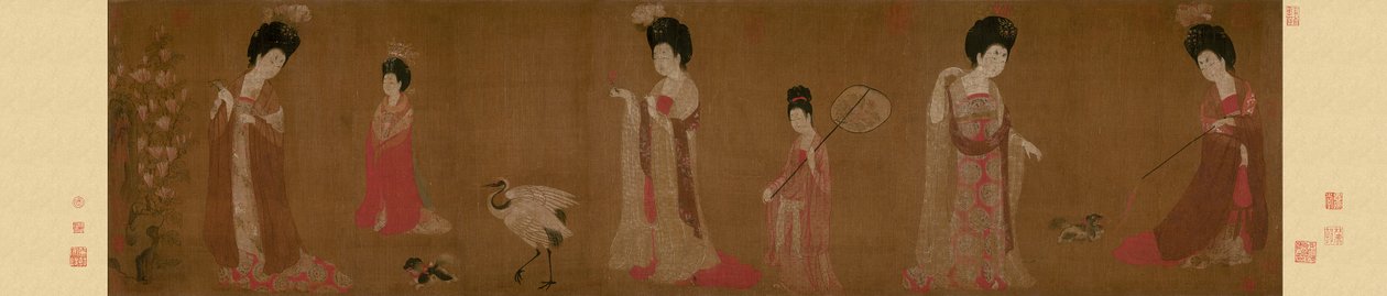 Court Ladies iført blomstret hodeplagg av Zhou Fang