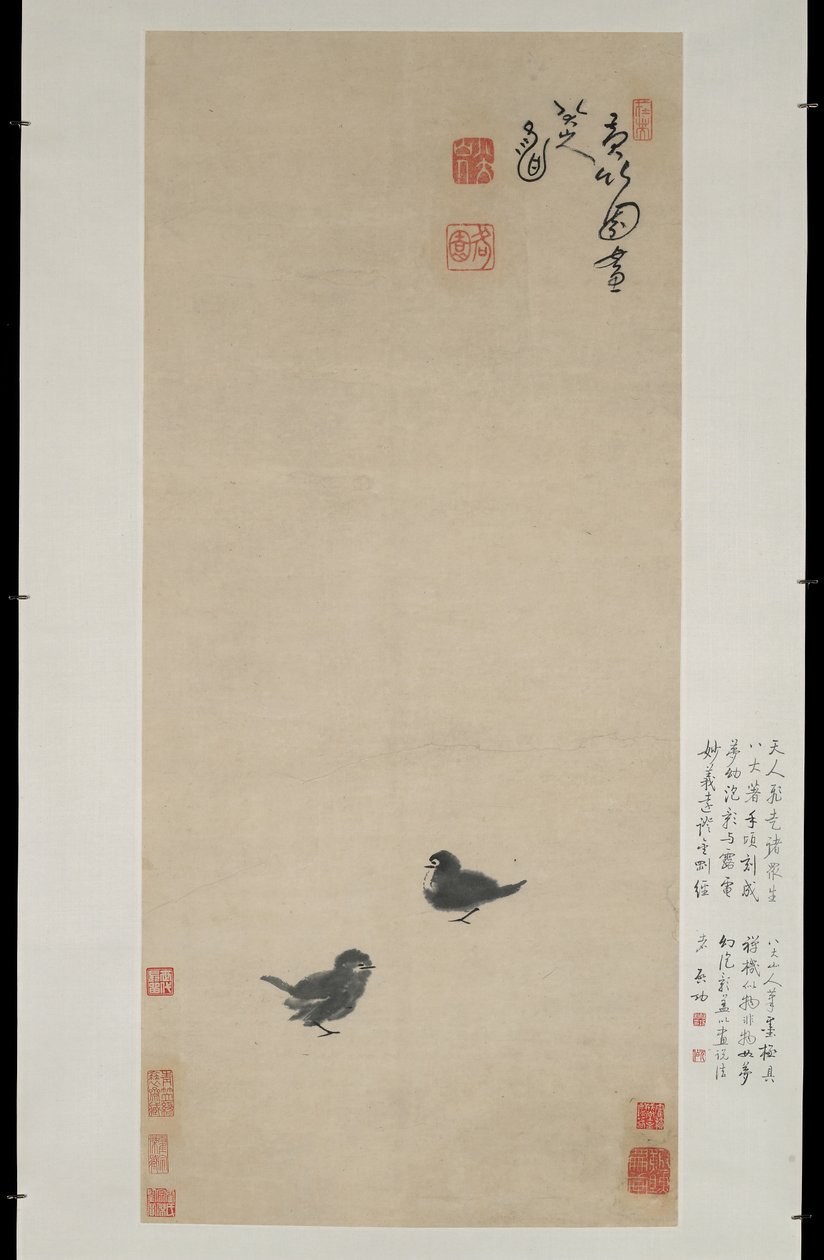 Two Chicks, ca. 1694 (blekk på papir) av Zhu Da