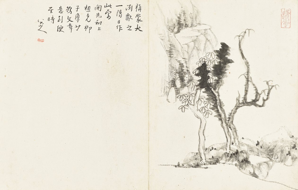 Landskap og blomster, album med seks blader av Zhu da Bada Shanren