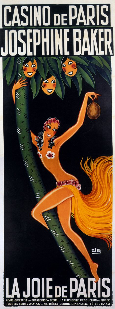 Plakat for showet 'La joie de Paris' med Josephine Baker 1930 av Zig (1900 1936)