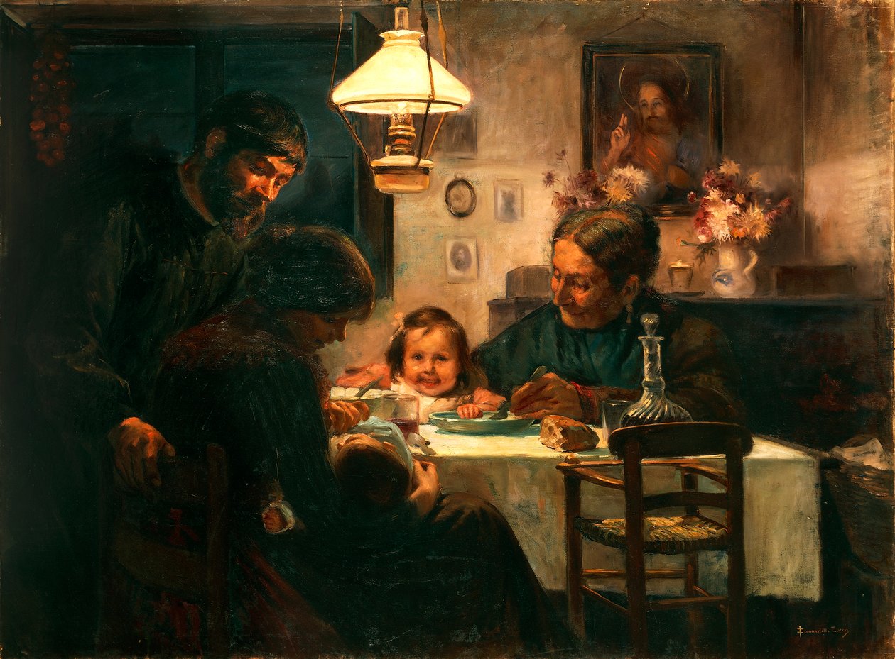Arbeiderfamilie (olje på lerret) av Zocca Zanardelli