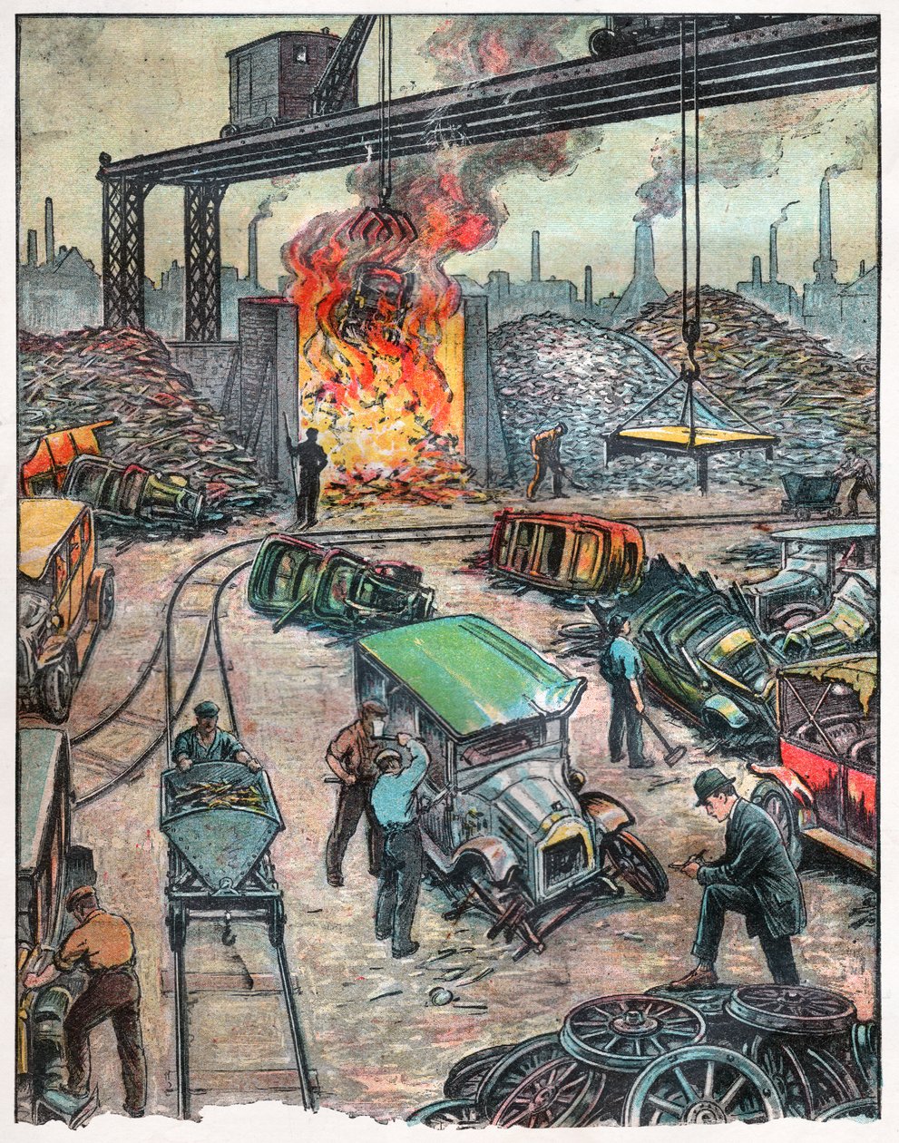 En bilutladning i USA. 1924 (illustrasjon) av . .