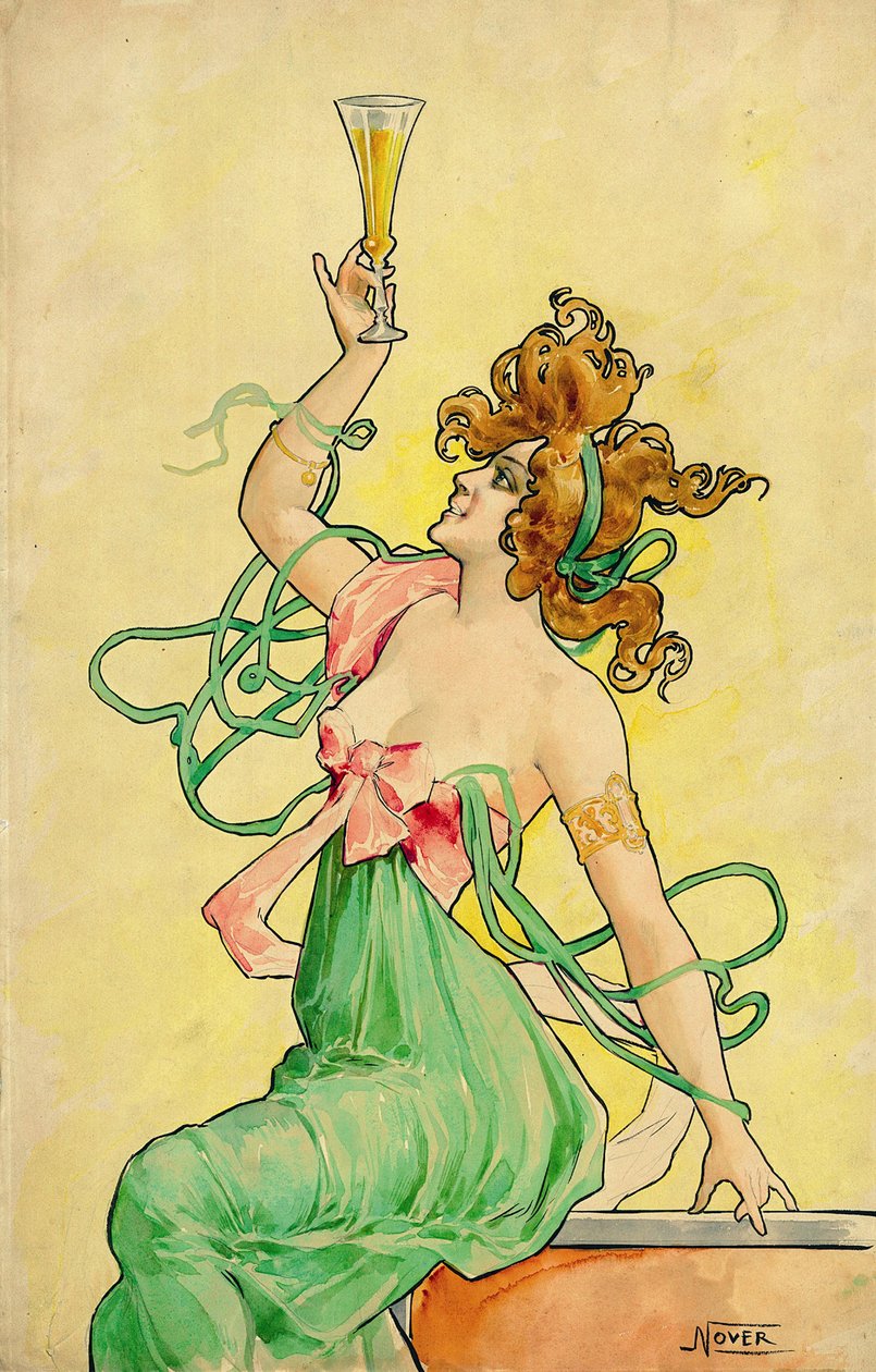 Absinthe Blanqui, c 1900, modell (blekk, pastell og akvarell) for en reklameplakat, mellom 1898 og 1901, signert Nover, palindrom av skriveren Revon, Paris av Frederick (attr. to) Barnard