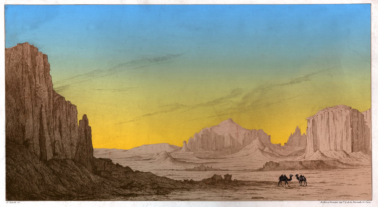 Aktau-fjellene, rundt 1850 (gravering) av . .