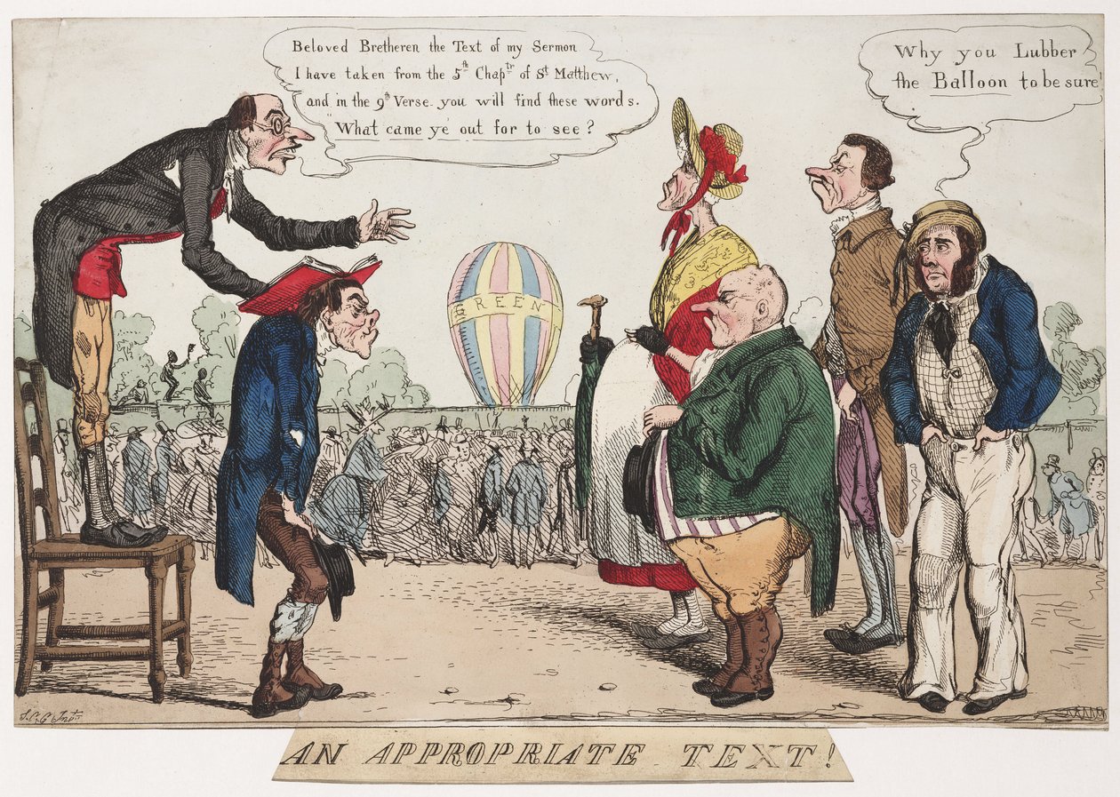 'An Appropriate Text!', satirisk ballongskisse, c 1842 av Frederick (attr. to) Barnard