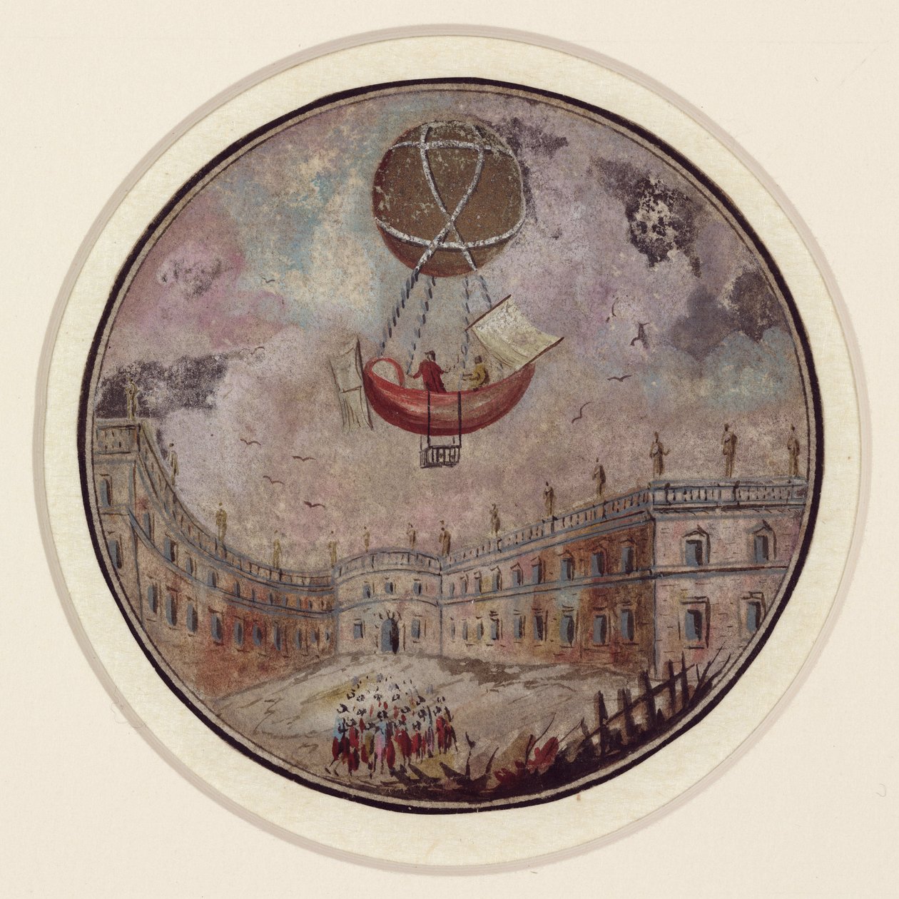 En tidlig ballongkatastrofe, ca 1785 av Frederick (attr. to) Barnard