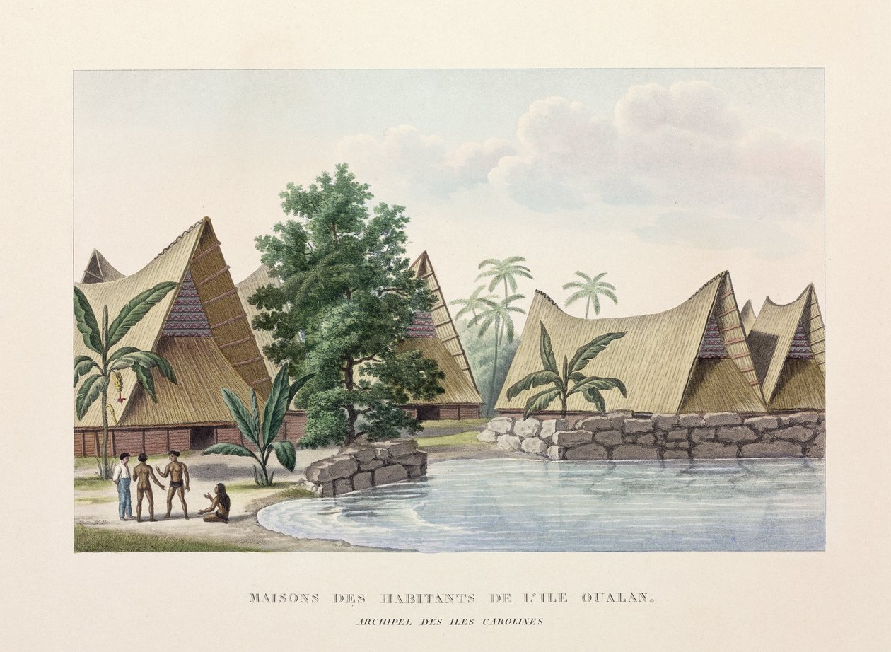 Arkitekturhus på Oualan, Caroline Islands av Frederick (attr. to) Barnard