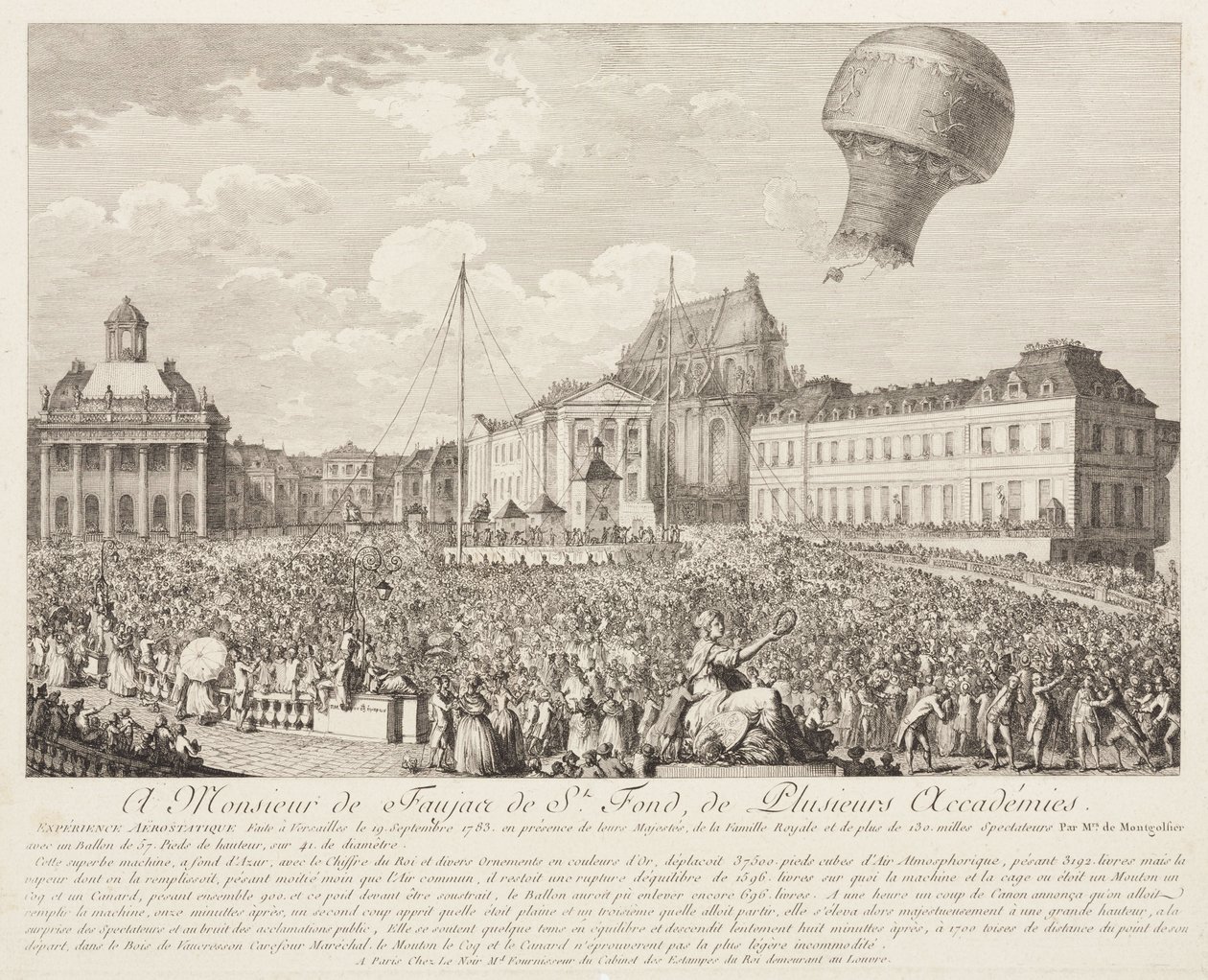 Bestigning av en Montgolfier-ballong i Versailles av Frederick (attr. to) Barnard
