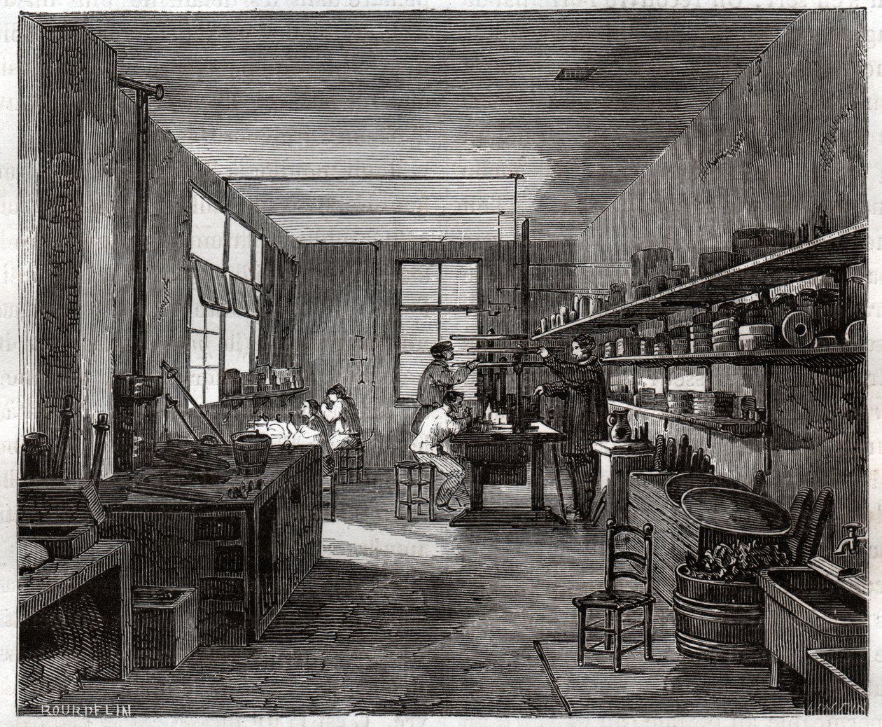 Atelier de galvanoplastie. Galvaniseringsverksted. av Frederick (attr. to) Barnard