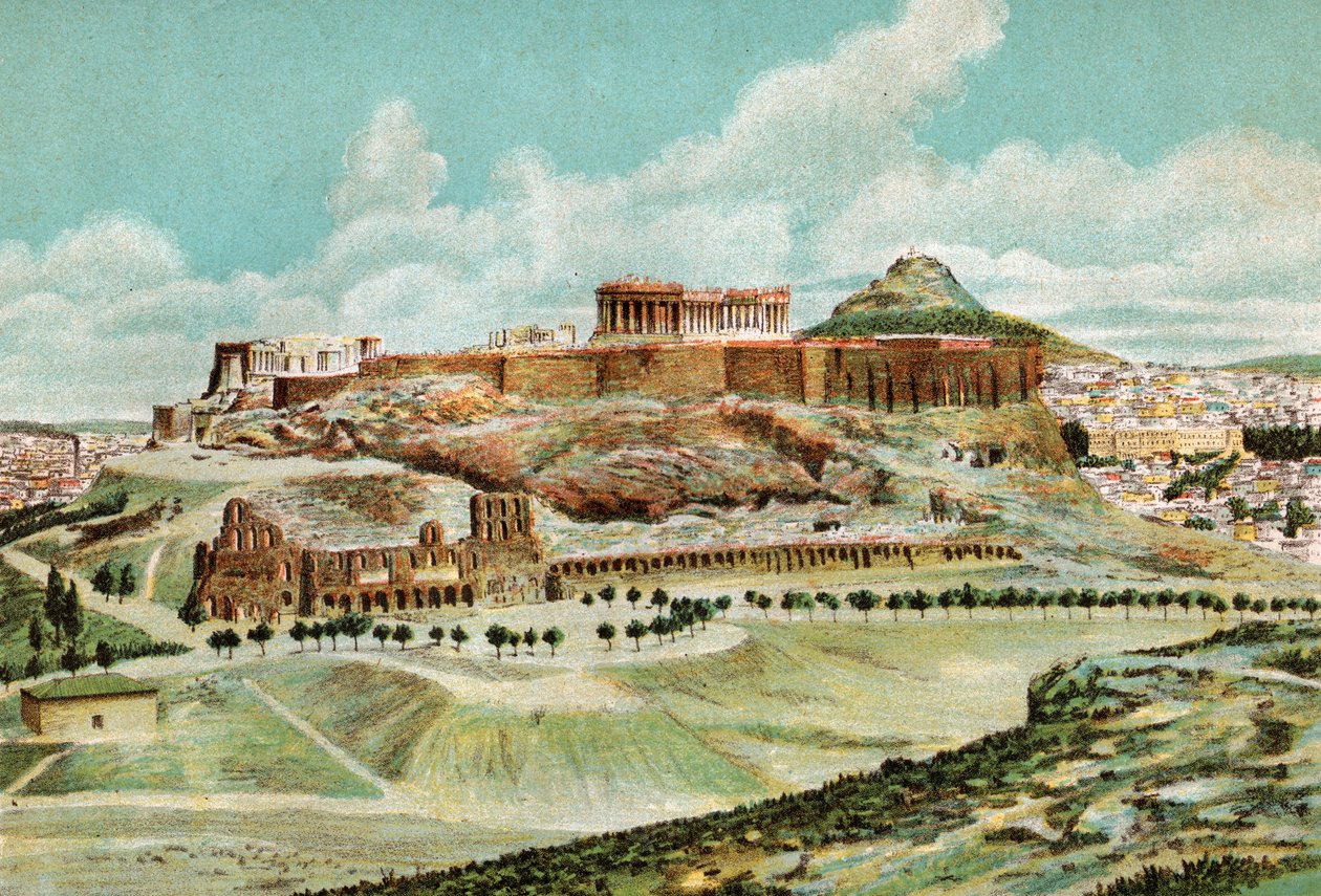 Athen, rundt 1920 (litografi) av . .