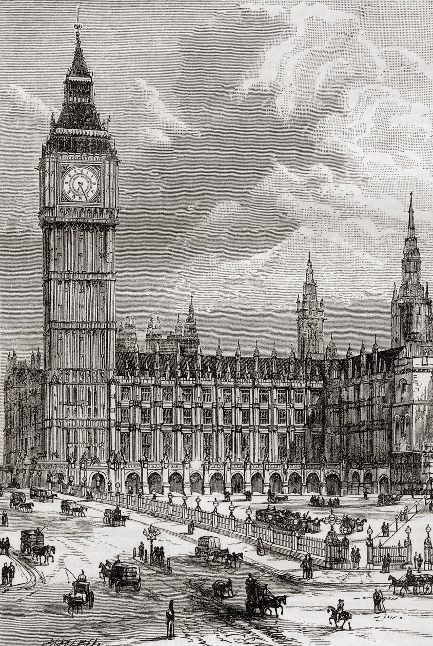 Big Ben and the Houses of Parliament, London, England, sett her på 1800-tallet. av . .