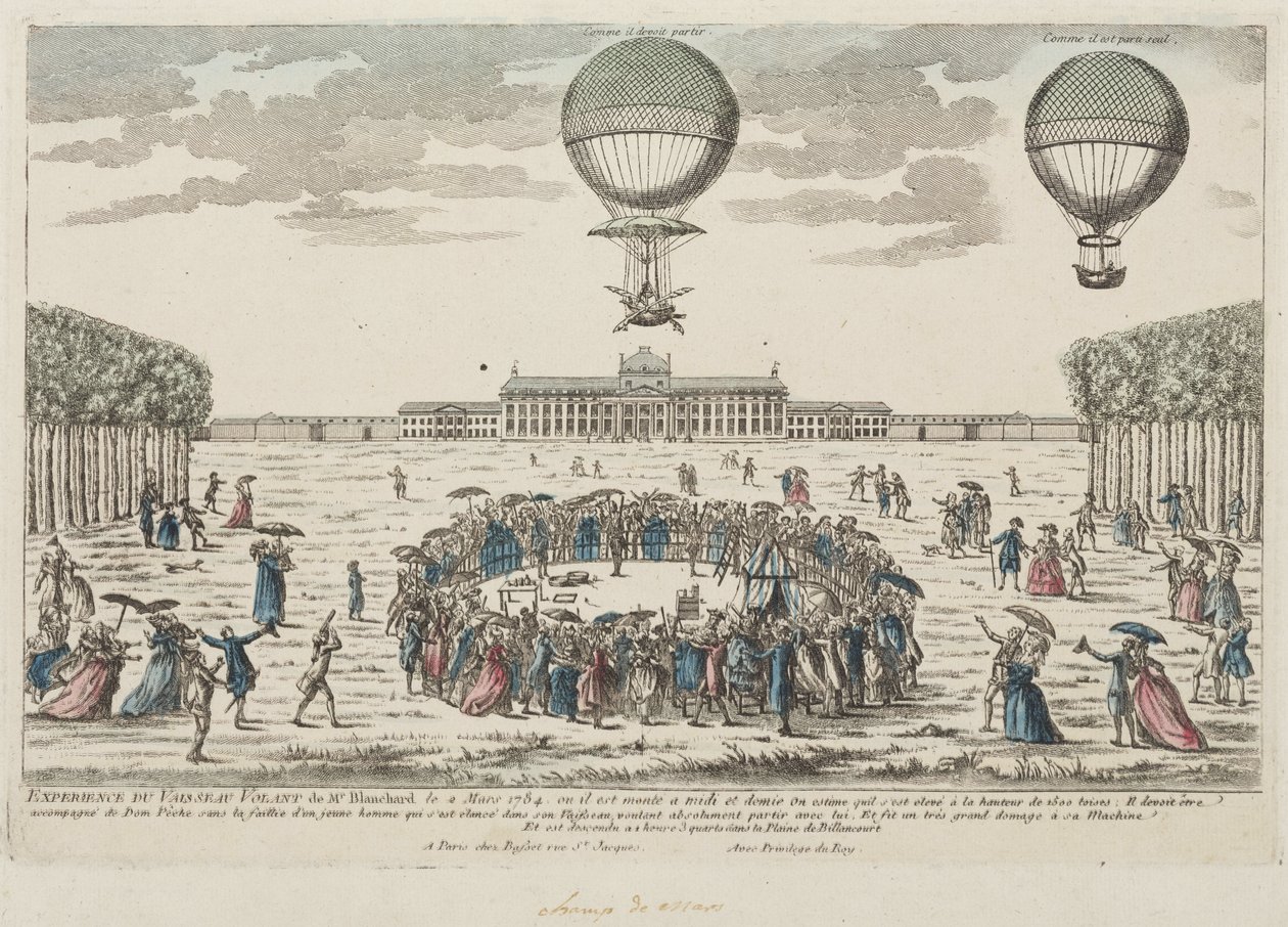 Blanchards første oppstigning i en ballong, 2. mars 1784 av Frederick (attr. to) Barnard