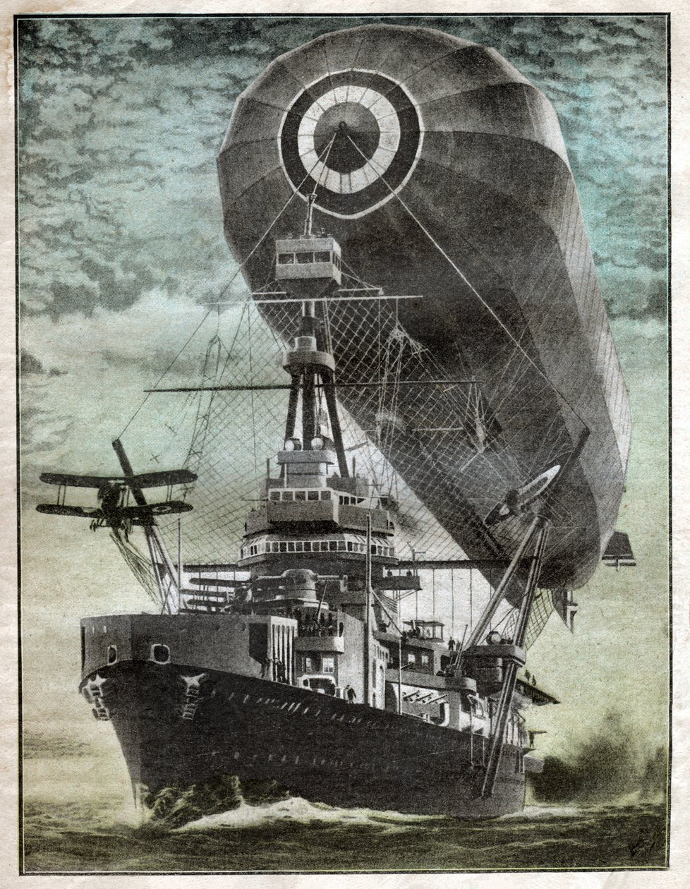 British Breastplate-par har et luftskip og et fly. Krigsskipprosjekt. 1924 (illustrasjon) av . .