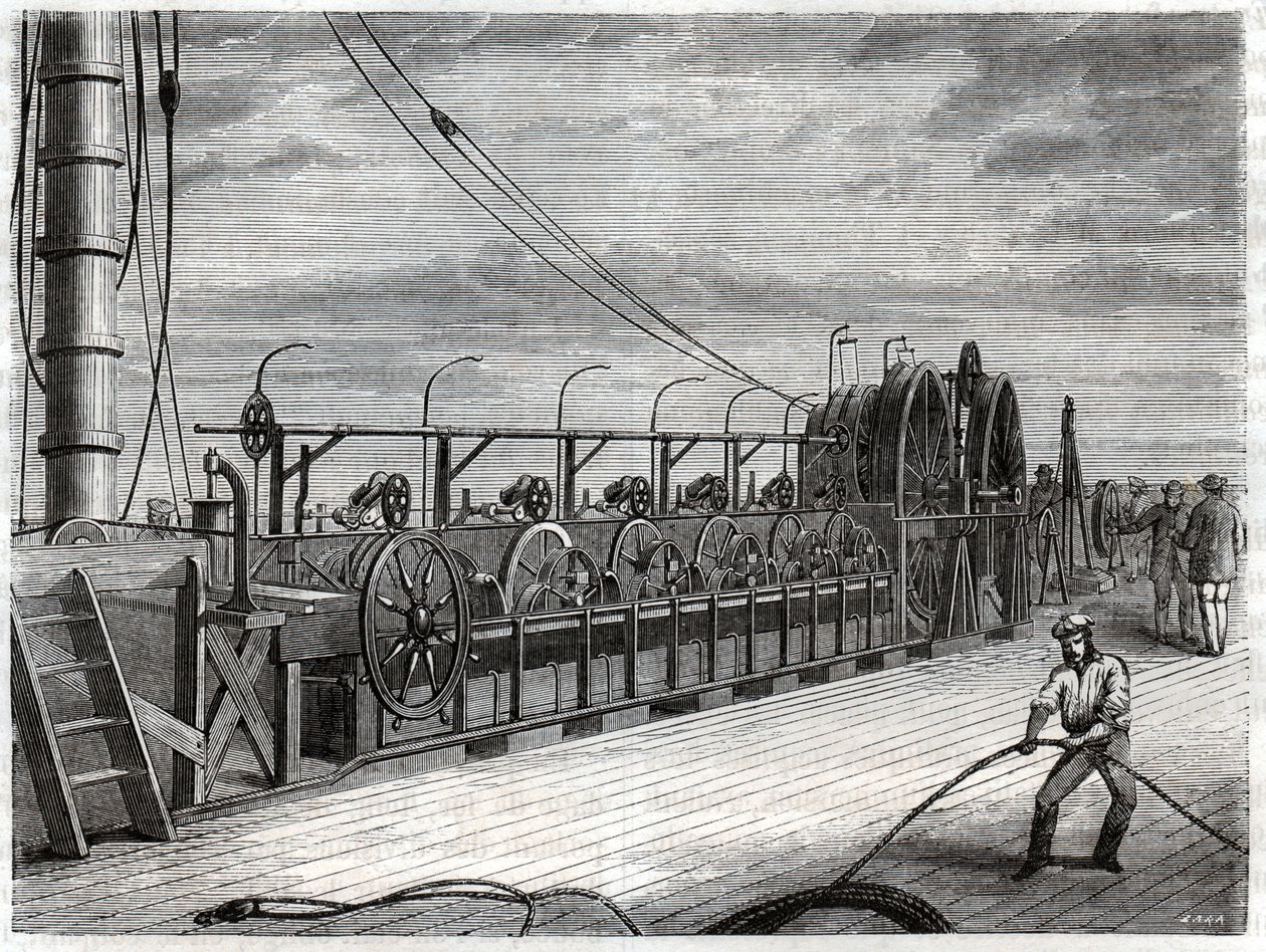 Kabeltelegrafikk sous marin. Telegrafisk undersjøisk kabel. av Frederick (attr. to) Barnard