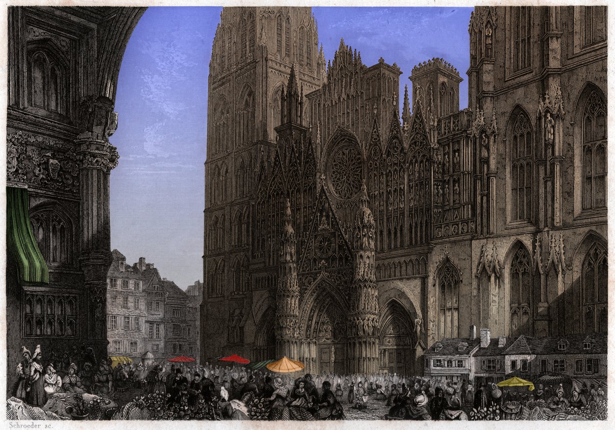 Cathedrale de Rouen, rundt 1850 (gravering) av . .