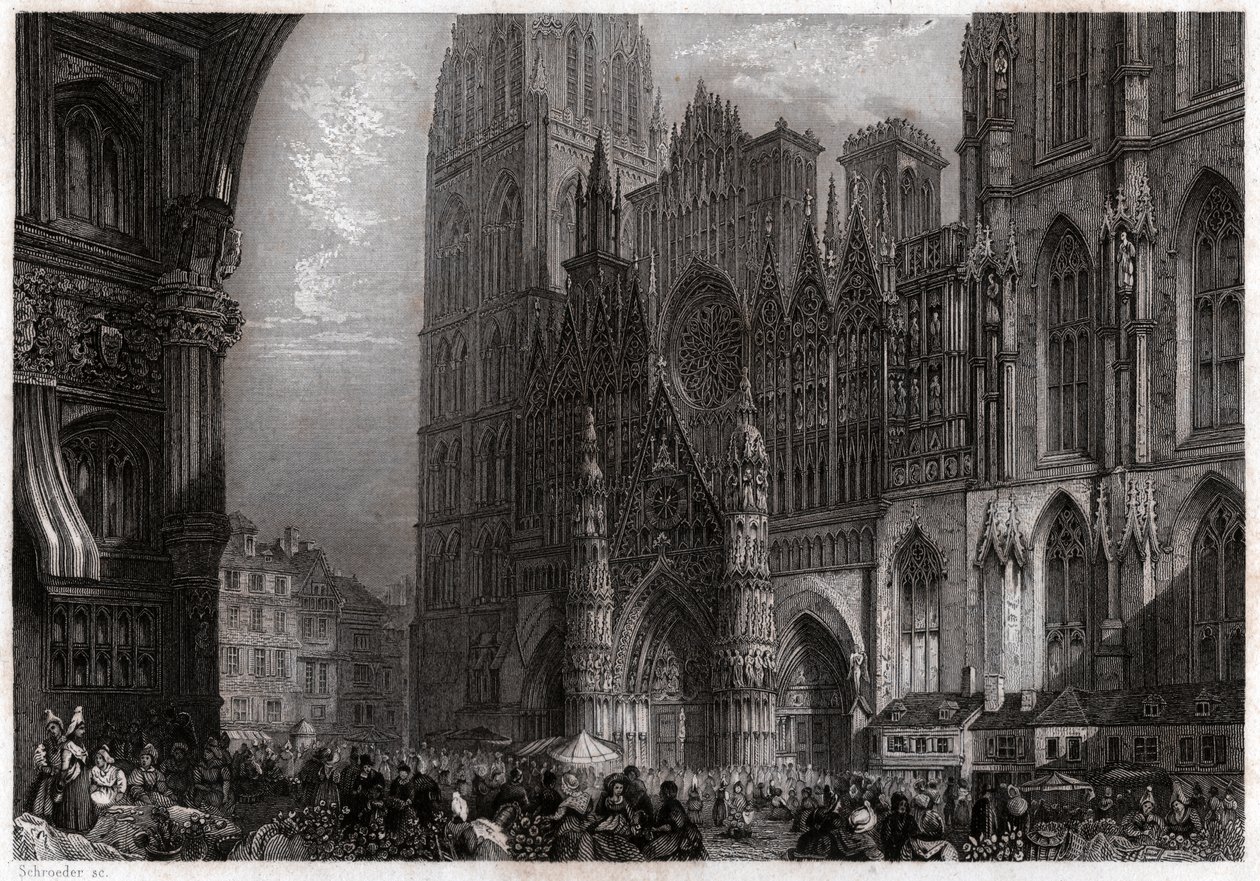 Cathedrale de Rouen, rundt 1850 (gravering) av . .
