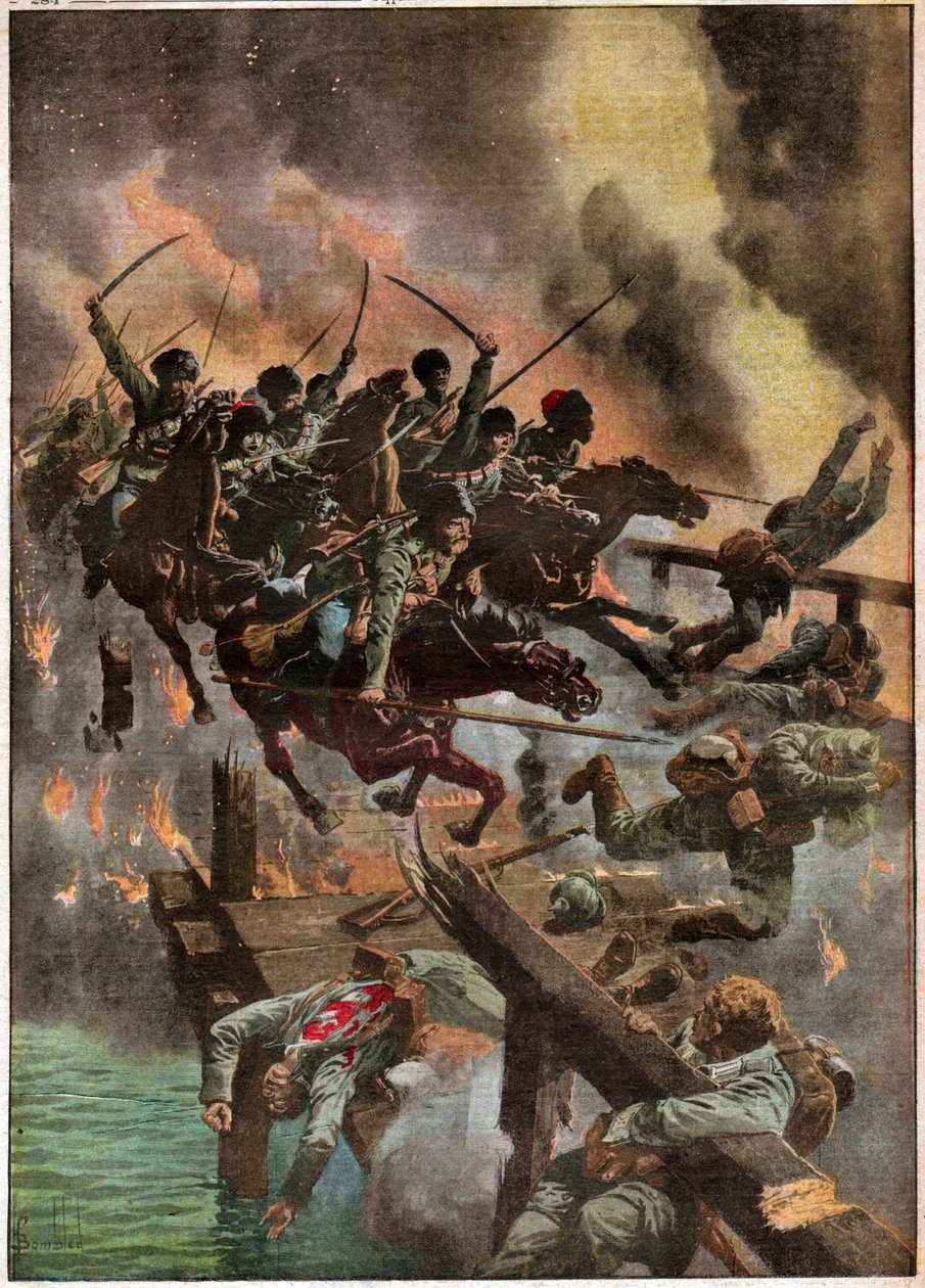 Charge de cosaques russes. Angrep av russiske kosakker. av Ferdinand Georg Waldmuller