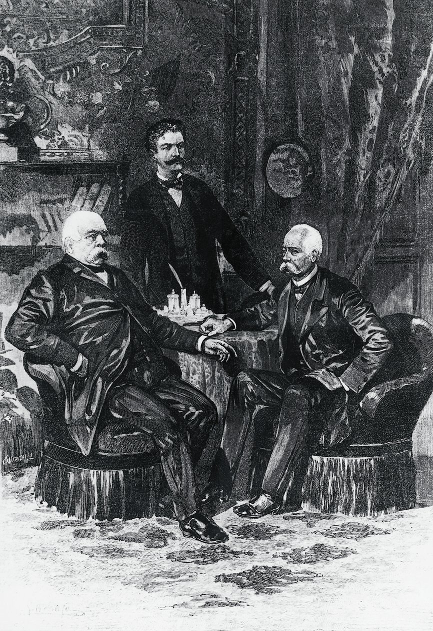 Konferanse mellom Otto von Bismarck (1815-1898) og Francesco Crispi (1819-1901) i Friedrichsruhe, oktober 1887, Tyskland av William Walcutt