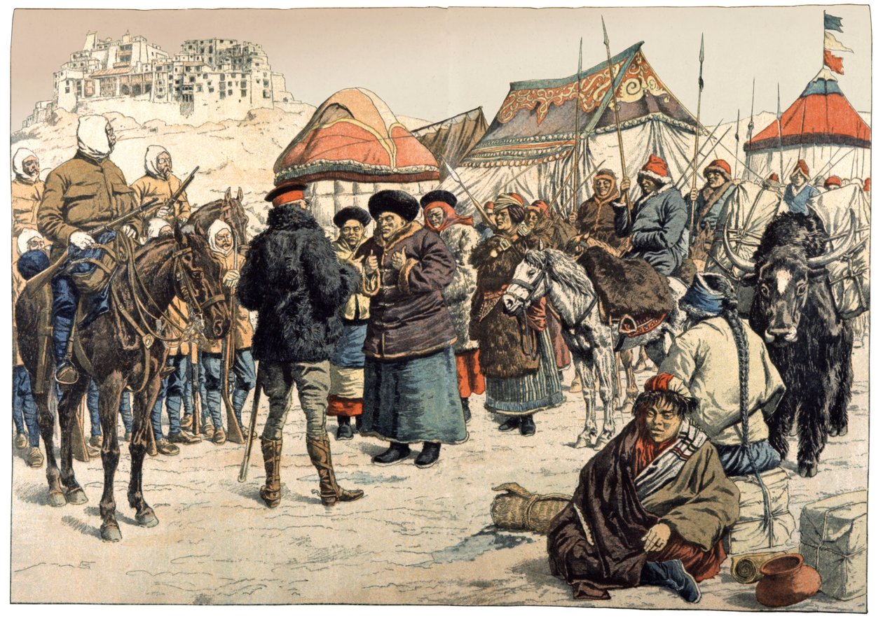 Erobring av Tibet. 1902 (gravering) av . .