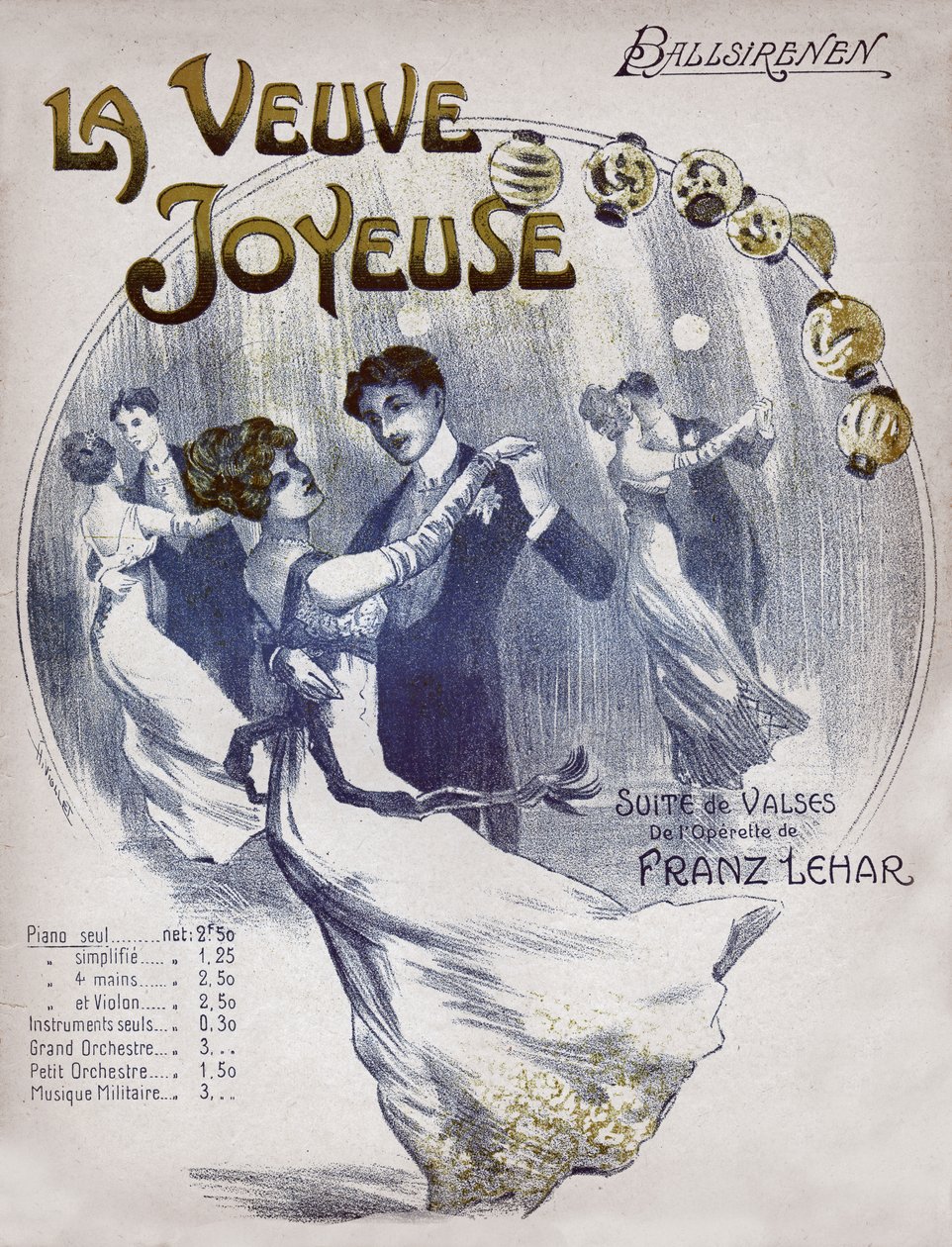 Par som danser vals Ballsirenen. rundt 1910 (illustrasjon) av . .